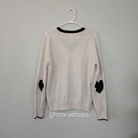 Minnie Rose V-neck Elbow Heart Cashmere Sweater - Picture 4 of 5